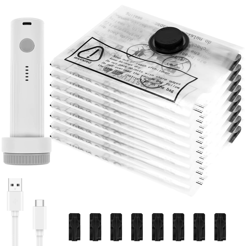 8Pcs Vacuum Storage Bags with USB Electric Pump Rapid Compression Double Zipper Lock Triple Seal Compression Bag for Luggage