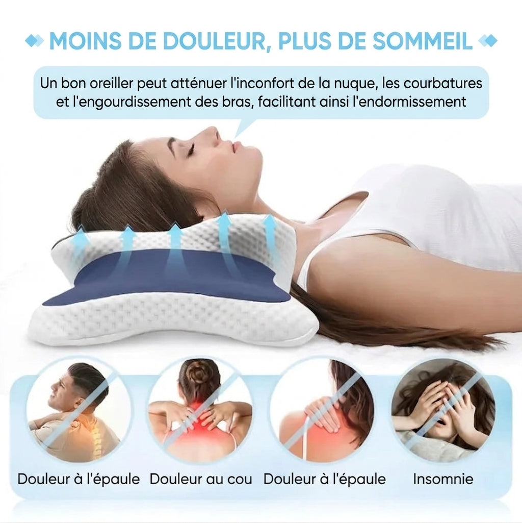 Oreiller Cervical Ergonomique en Mémoire de Forme – Réveil Nuque Détendue