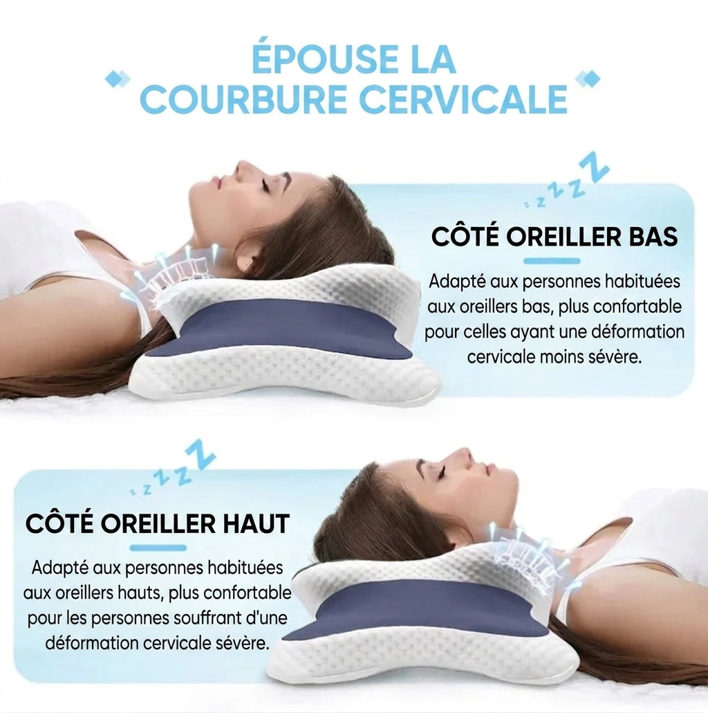 Oreiller Cervical Ergonomique en Mémoire de Forme – Réveil Nuque Détendue