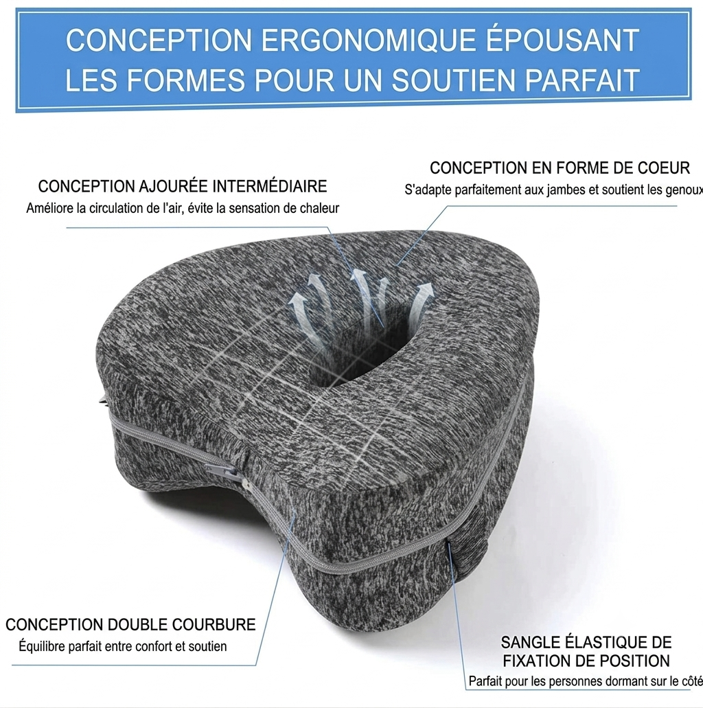 Oreiller de Jambe en Mousse à Mémoire de Forme – Confort Dos, Hanches &amp; Genoux