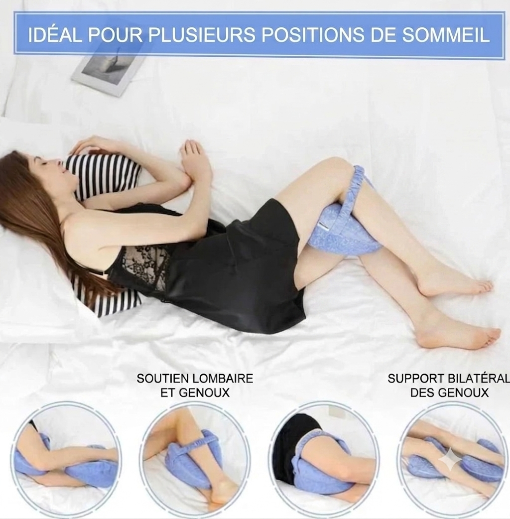 Oreiller de Jambe en Mousse à Mémoire de Forme – Confort Dos, Hanches &amp; Genoux