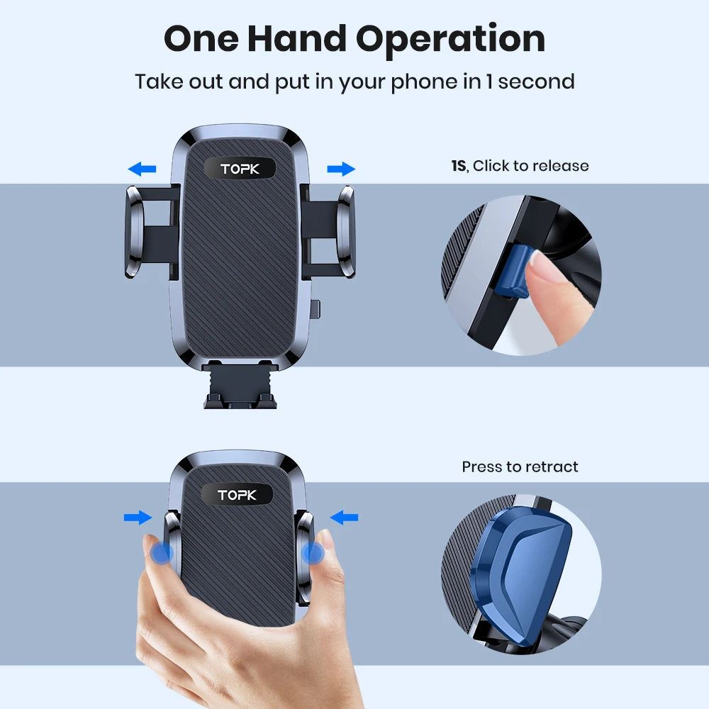 Support Téléphone Voiture TOPK 360° - Bras Extensible 3 Points