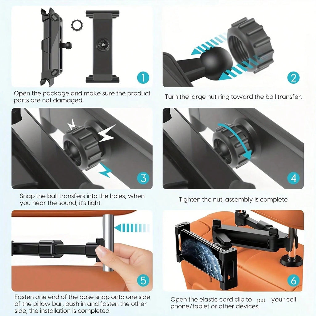 Support Tablette Appuie-tête Voiture – Rotation 360° – Compatible iPad & Smartphones 4,7"-12,9"