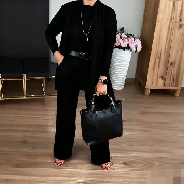 Ensemble 3 Pièces Élégance — Gilet Long, Top & Pantalon Fluide
