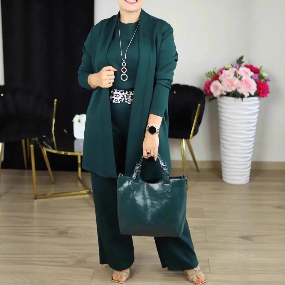 Ensemble 3 Pièces Élégance — Gilet Long, Top & Pantalon Fluide