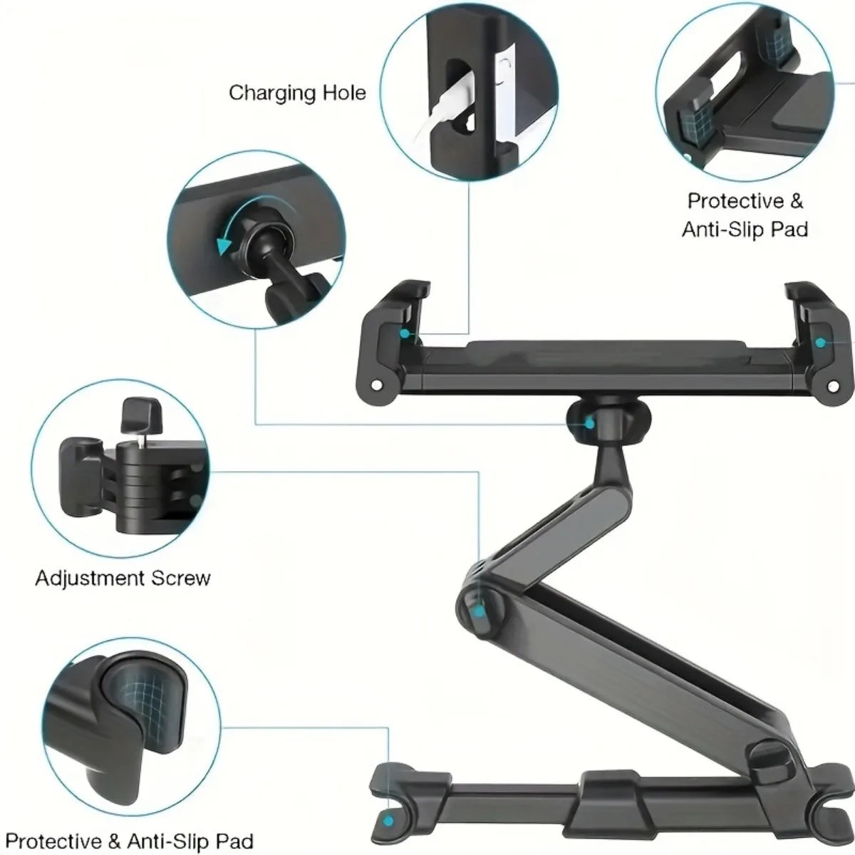 Support Tablette Appuie-tête Voiture – Rotation 360° – Compatible iPad & Smartphones 4,7"-12,9"