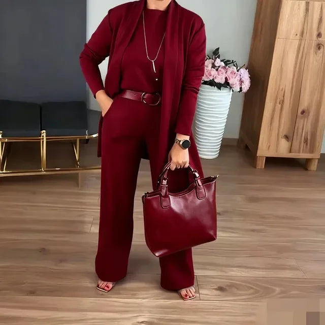 Ensemble 3 Pièces Élégance — Gilet Long, Top & Pantalon Fluide