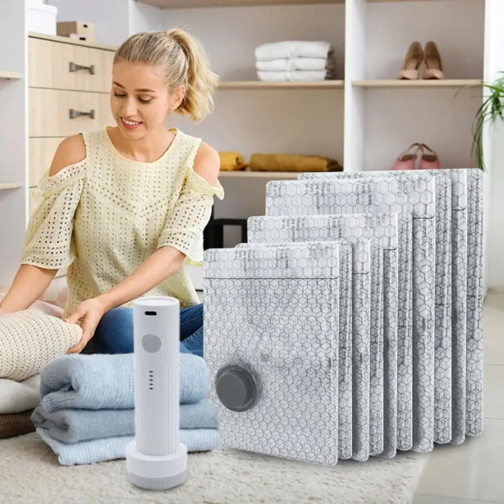 "Kit sac de compression sous vide voyage avec pompe électrique "Sac de Compression sous Vide Portable Grande Capacité