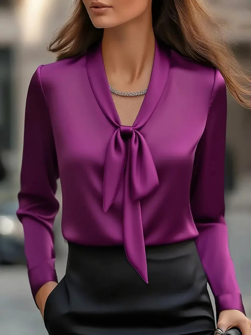 Chemisier Satin Femme Nœud Papillon – Élégant & Féminin 🎁 1 acheté = le 2ème à -30%
