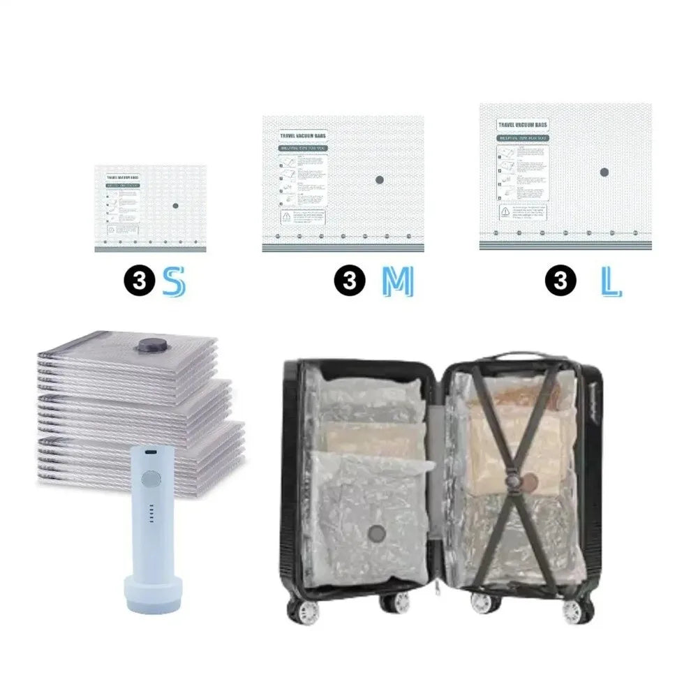 "Kit sac de compression sous vide voyage avec pompe électrique "Sac de Compression sous Vide Portable Grande Capacité