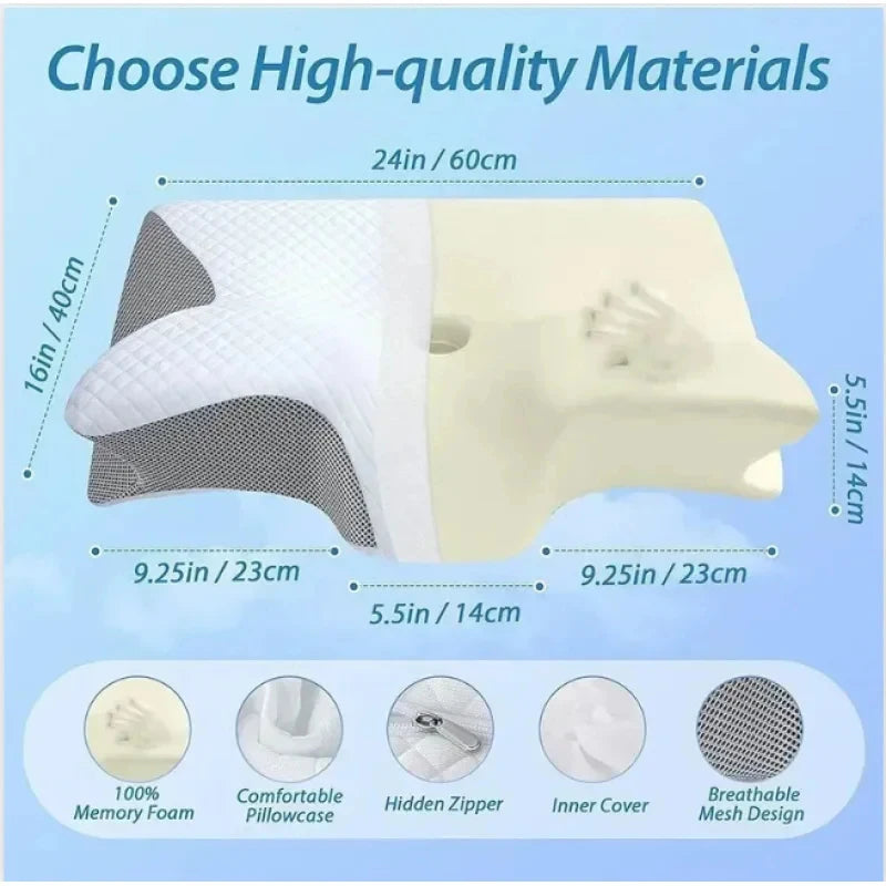 Oreiller cervical ergonomique en mousse à mémoire – Soutien orthopédique respirant pour douleurs cervicales