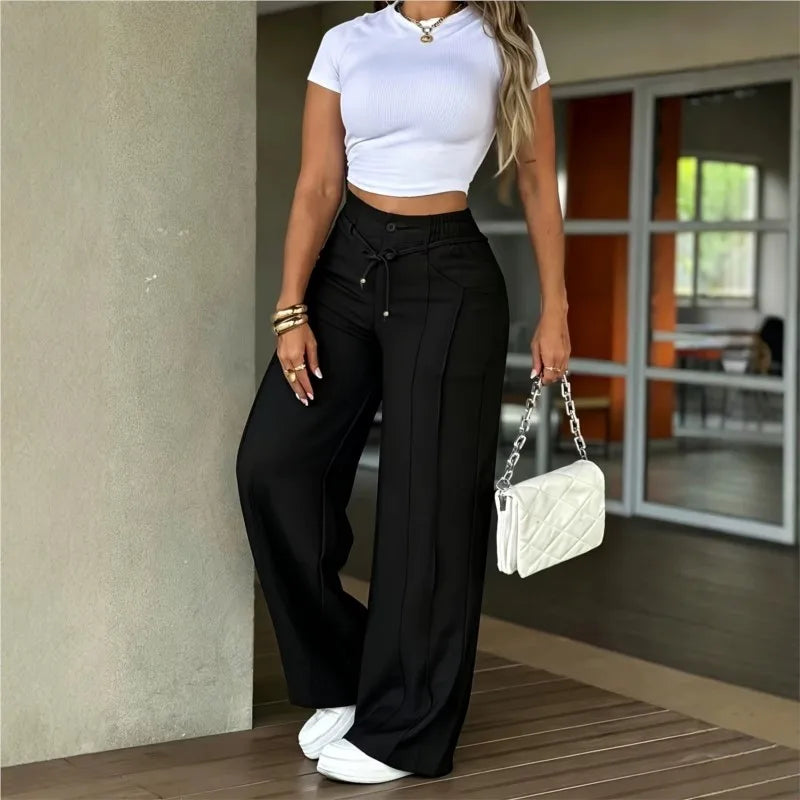 2026 New Autumn Women'S Pants Solid Color Casual Loose Fashion Comfortable Versatile Simple Daily and Commuting Wide Leg Pants