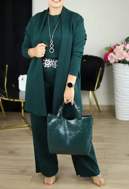 Ensemble 3 Pièces Élégance — Gilet Long, Top & Pantalon Fluide