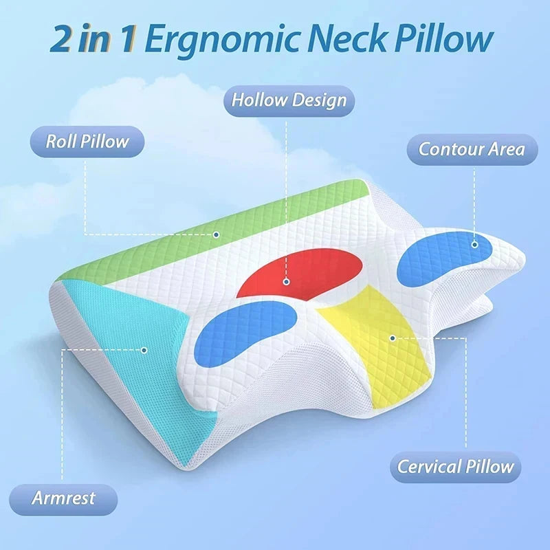 Oreiller cervical ergonomique en mousse à mémoire – Soutien orthopédique respirant pour douleurs cervicales