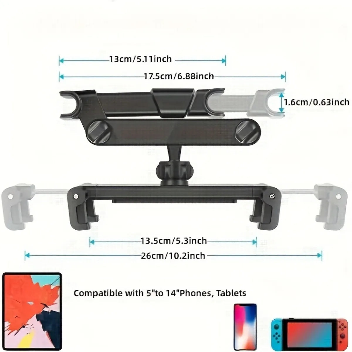 Support Tablette Appuie-tête Voiture – Rotation 360° – Compatible iPad & Smartphones 4,7"-12,9"