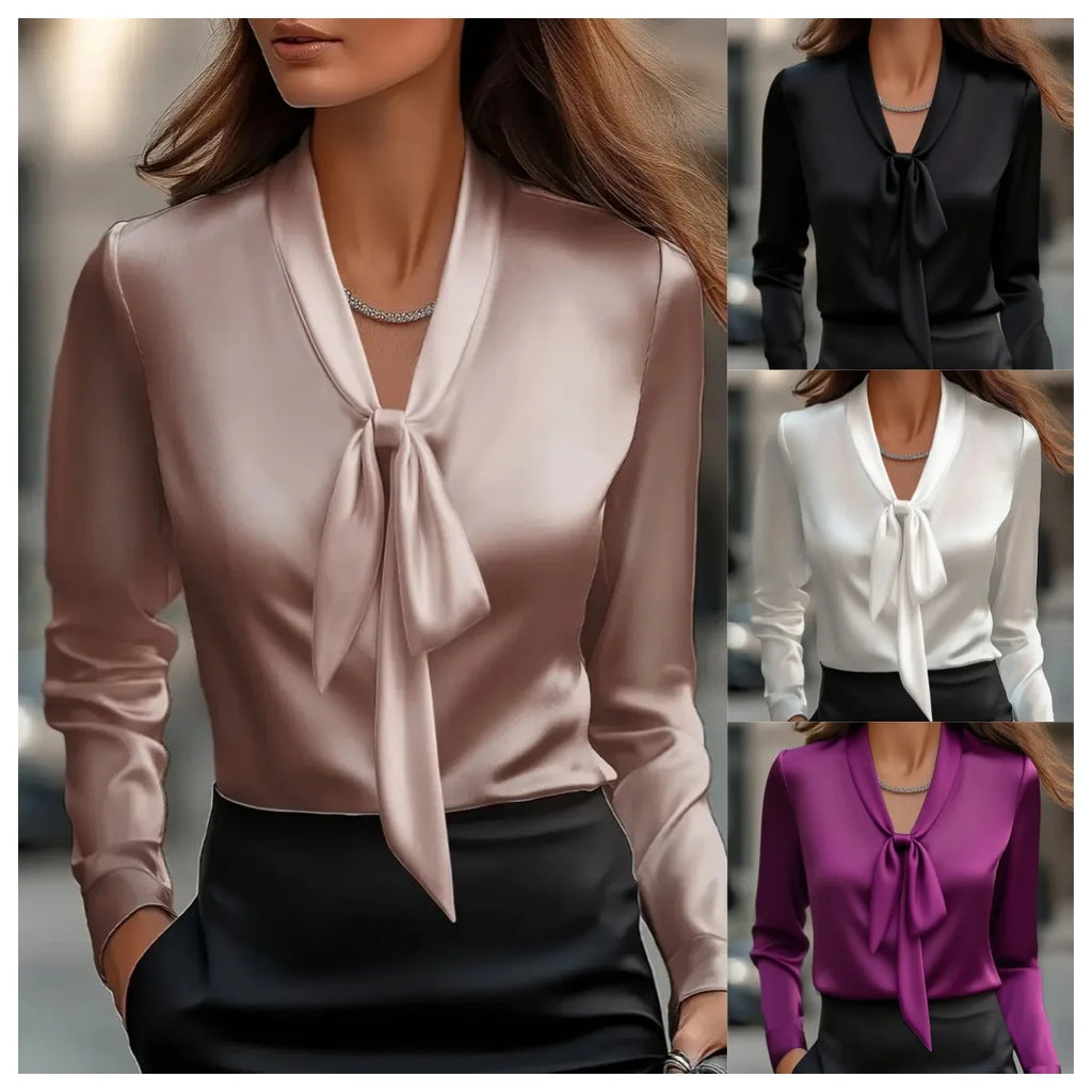 Chemisier Satin Femme Nœud Papillon – Élégant & Féminin 🎁 1 acheté = le 2ème à -30%