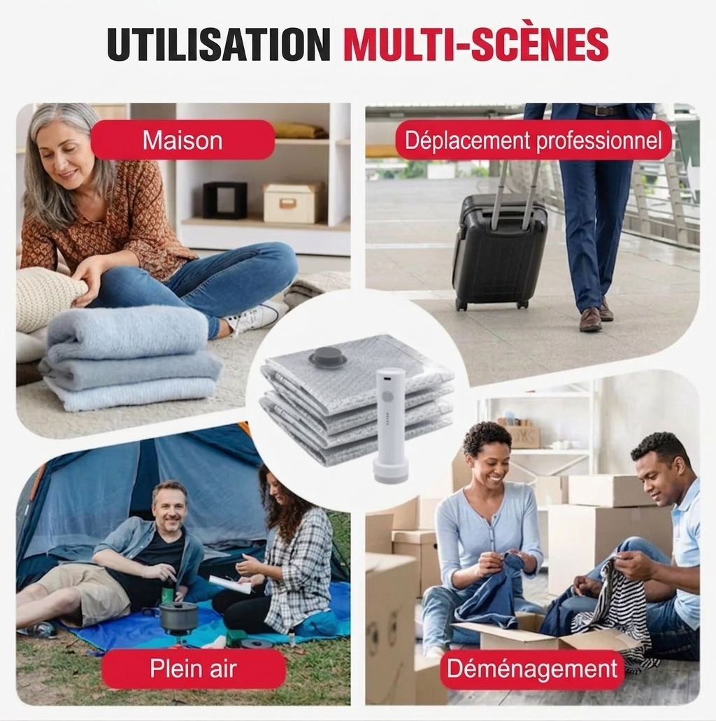 "Kit sac de compression sous vide voyage avec pompe électrique "Sac de Compression sous Vide Portable Grande Capacité