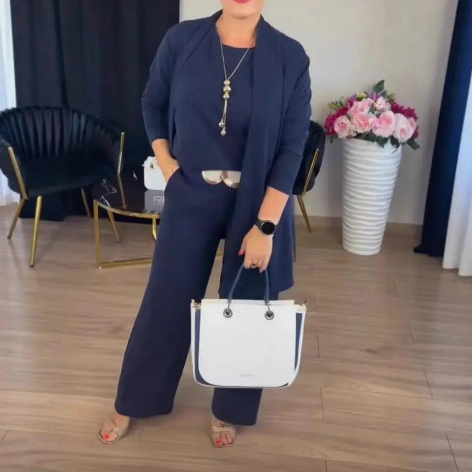 Ensemble 3 Pièces Élégance — Gilet Long, Top & Pantalon Fluide