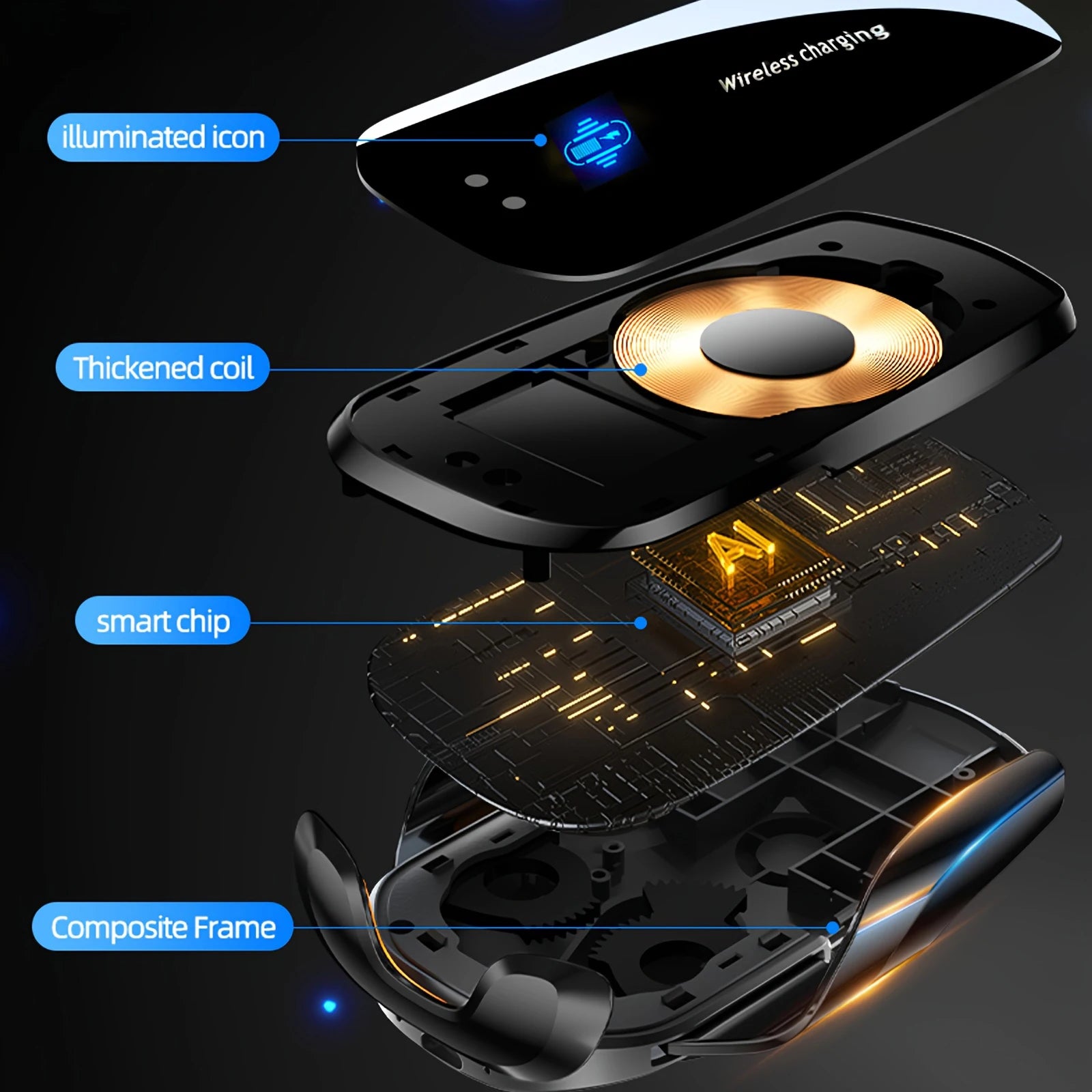 Support Téléphone Voiture avec Chargeur Sans Fil – Grille Aération – Rotation 360°