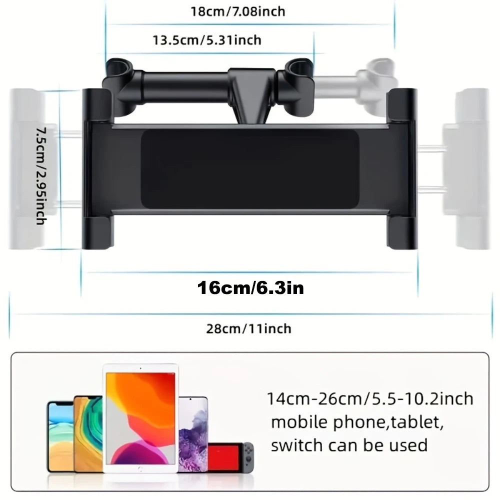 Support Tablette Appuie-tête Voiture – Rotation 360° – Compatible iPad & Smartphones 4,7"-12,9"