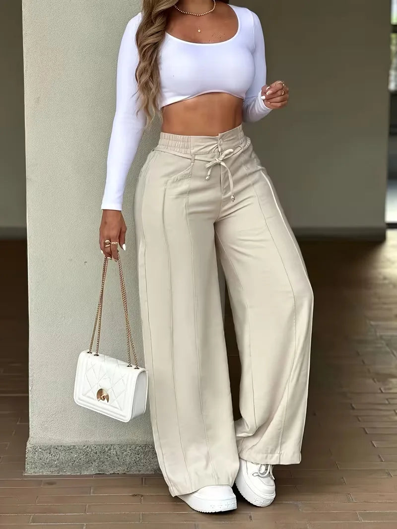 2026 New Autumn Women'S Pants Solid Color Casual Loose Fashion Comfortable Versatile Simple Daily and Commuting Wide Leg Pants