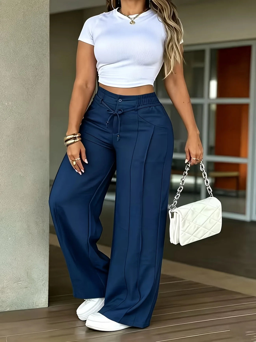 2026 New Autumn Women'S Pants Solid Color Casual Loose Fashion Comfortable Versatile Simple Daily and Commuting Wide Leg Pants