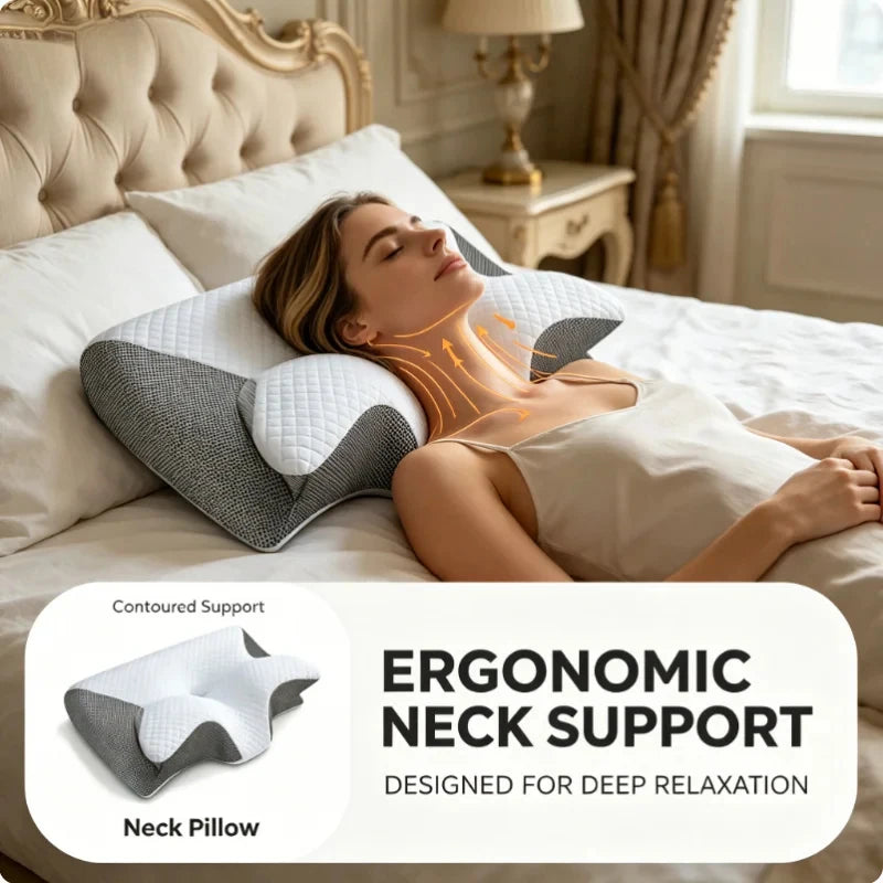 Oreiller cervical ergonomique en mousse à mémoire – Soutien orthopédique respirant pour douleurs cervicales
