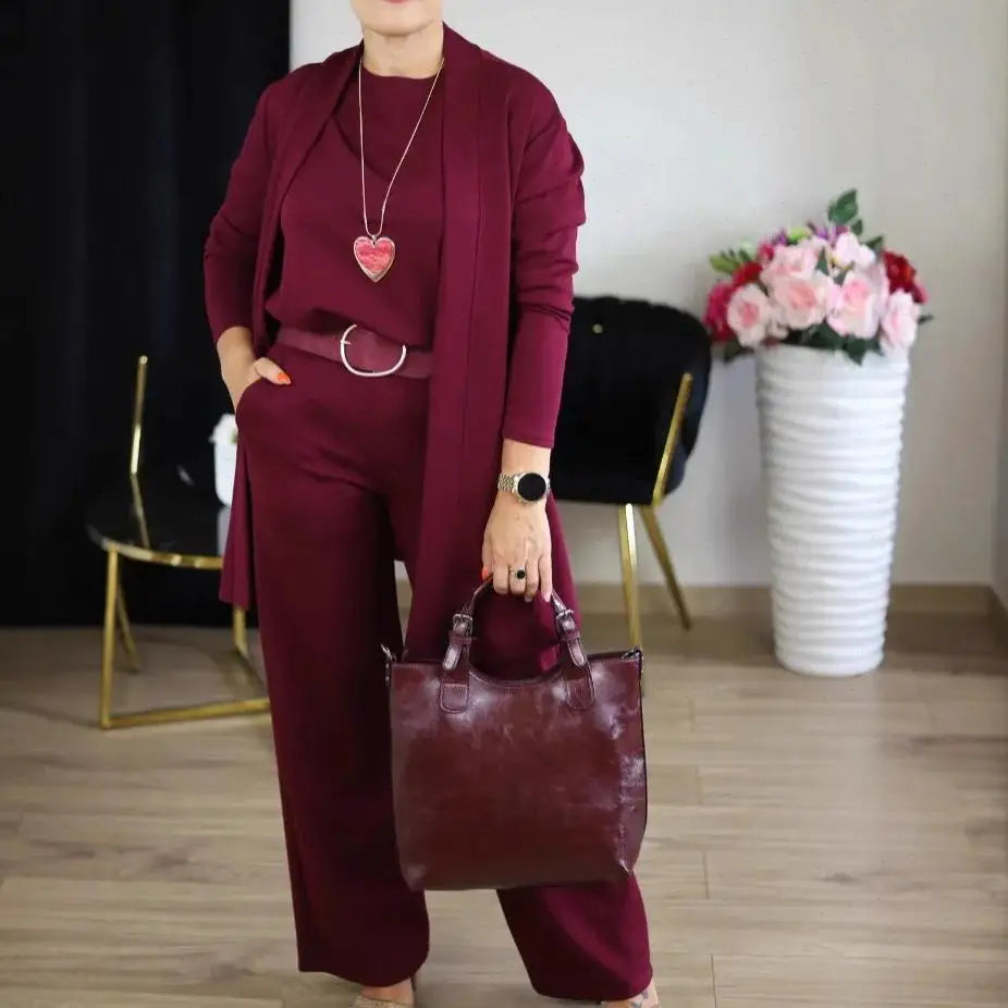 Ensemble 3 Pièces Élégance — Gilet Long, Top & Pantalon Fluide