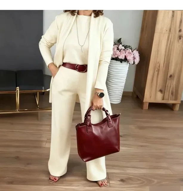 Ensemble 3 Pièces Élégance — Gilet Long, Top & Pantalon Fluide
