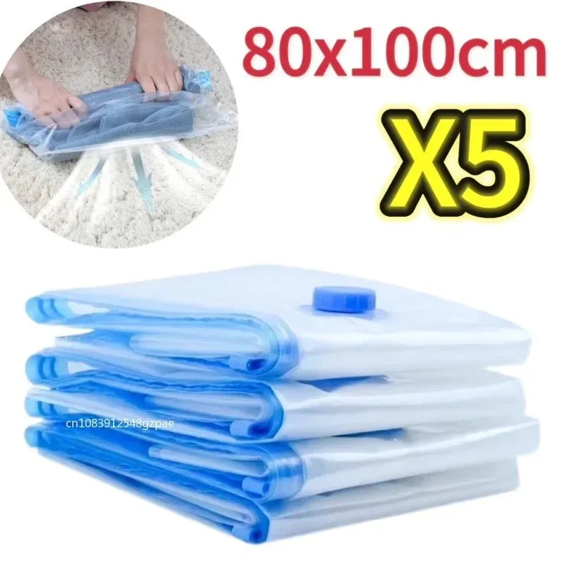 Lot de 3/5 Sacs de Compression sous Vide pour Vêtements et Literie – Gain de Place, Étanche, Organisateur de Voyage