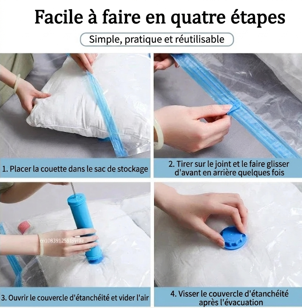 Lot de 3/5 Sacs de Compression sous Vide pour Vêtements et Literie – Gain de Place, Étanche, Organisateur de Voyage