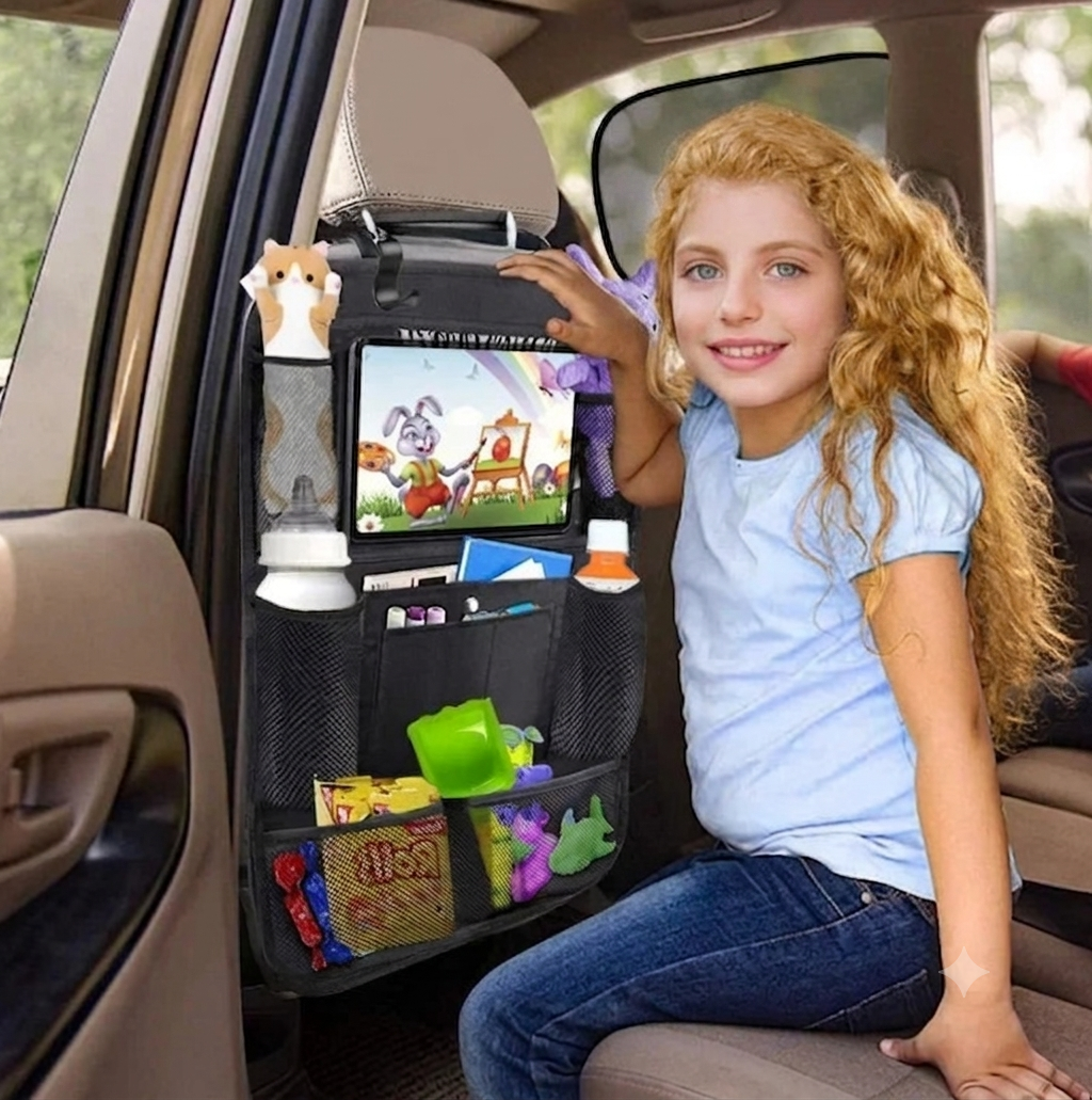 Organisateur de Siège de Voiture Multifonctionnel en Tissu Oxford – Sac de Rangement Multi-Poches avec Support Tablette et Protège-Siège pour Enfants