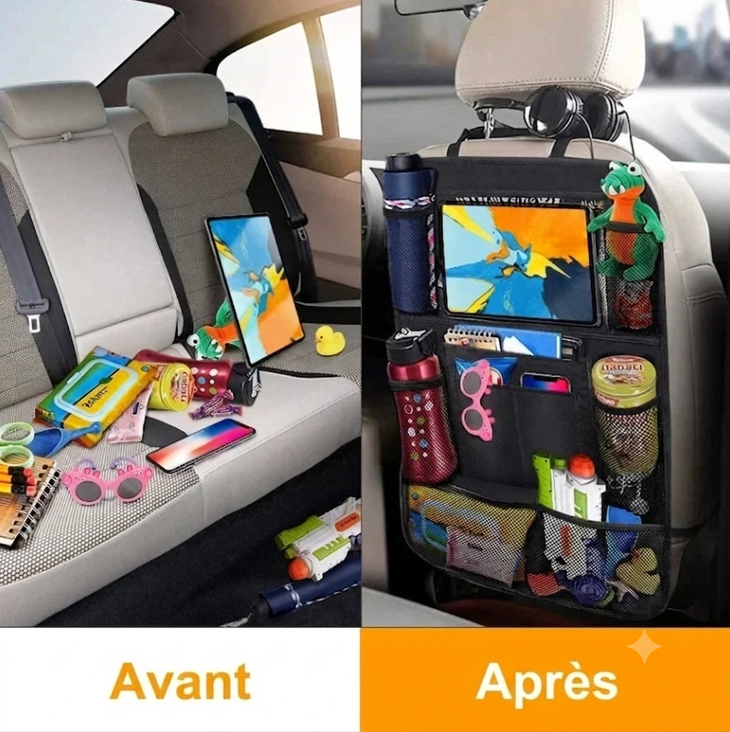 Organisateur de Siège de Voiture Multifonctionnel en Tissu Oxford – Sac de Rangement Multi-Poches avec Support Tablette et Protège-Siège pour Enfants